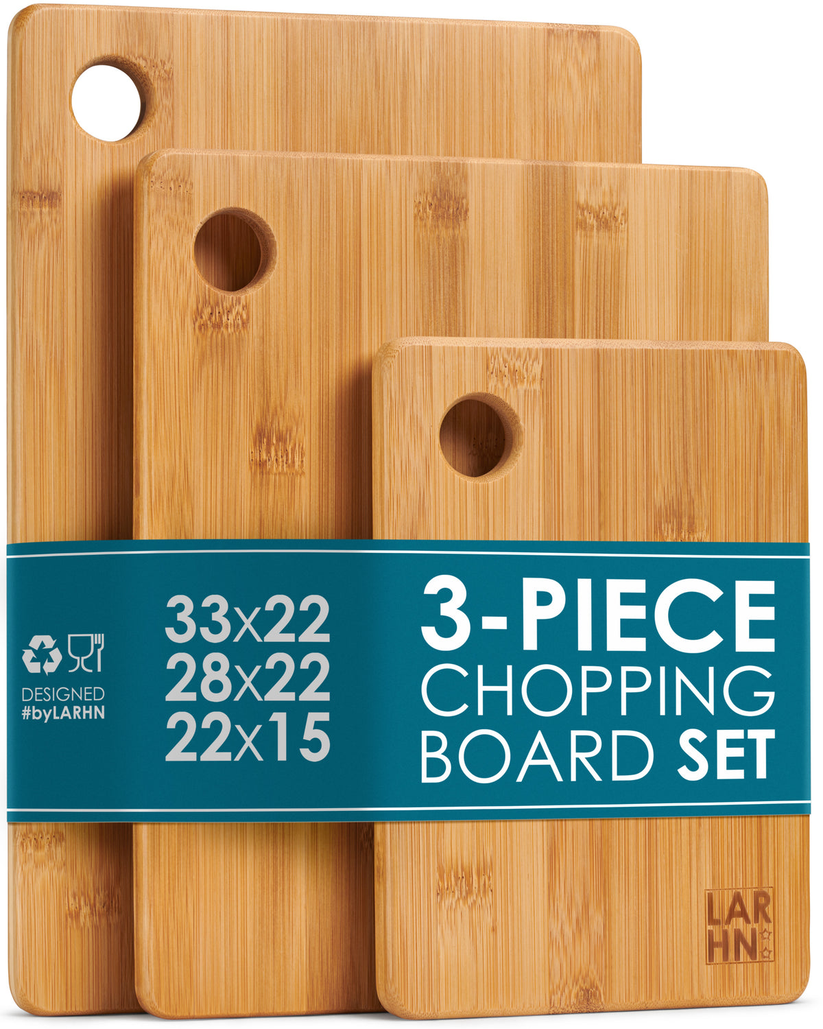 Premium Extra-Thick Wooden Chopping Boards - 3 Piece Bamboo Chopping Board Set - 33x22cm / 28x22cm / 22x15cm - Ideal for Carving Meat, Cutting Vegetables, Cheeses and Bread